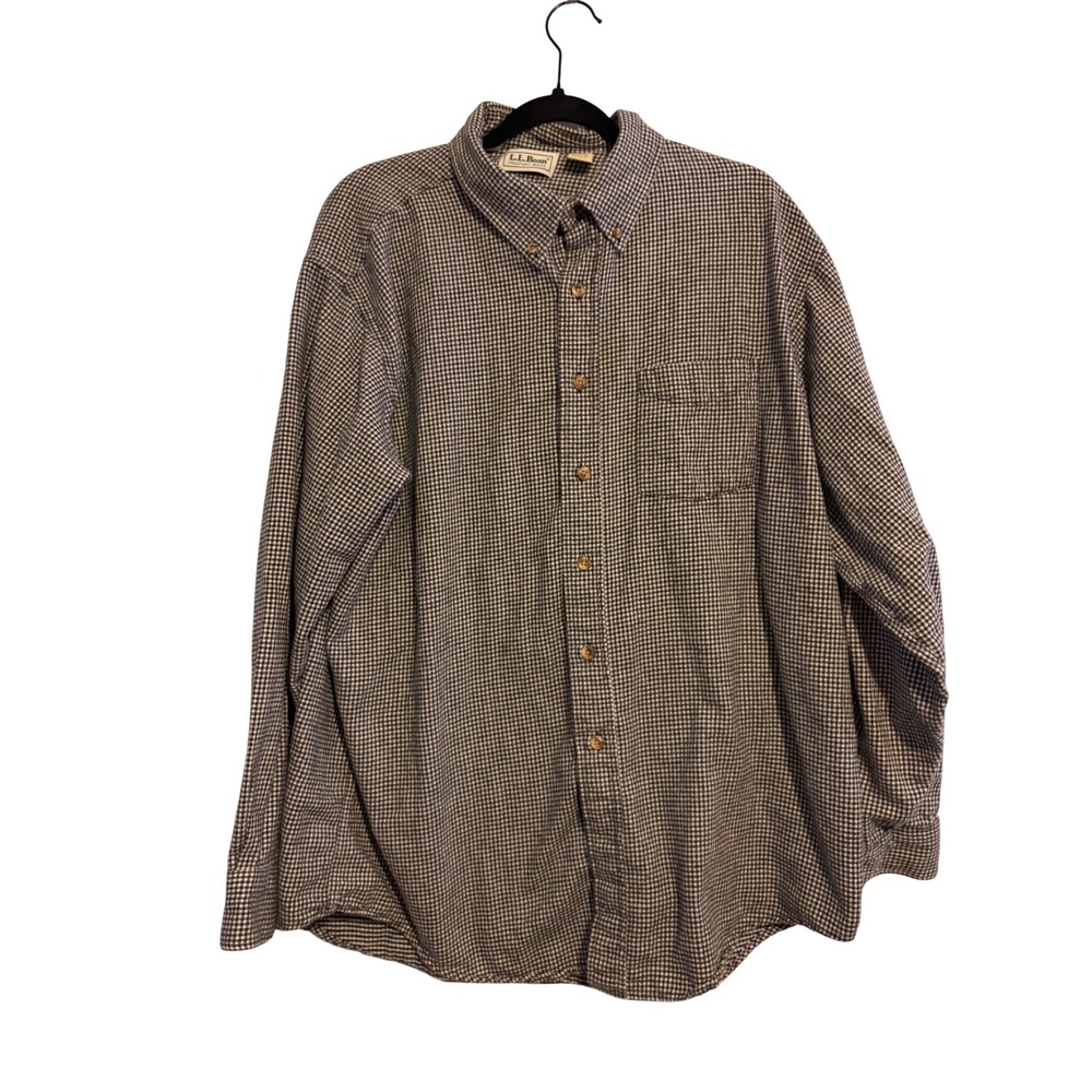 LL Bean Men's Black White Plaid Button Down Flannel Shirt X-Large Regular